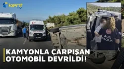 CAR COLLIDES WITH TRUCK AND FLIPS OVER!
